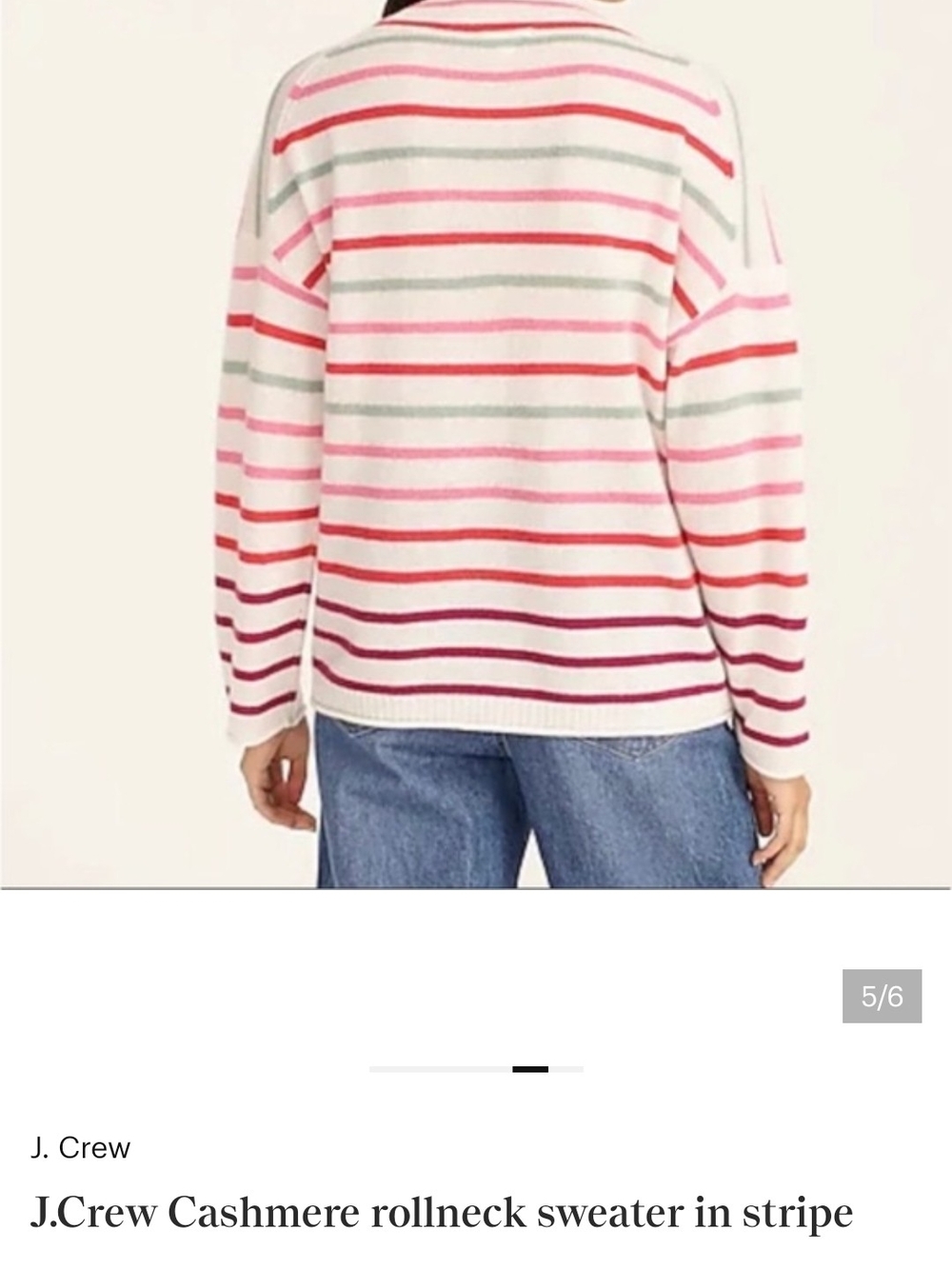 J. Crew Pink & Multicolor Striped Cashmere Rollneck Sweater